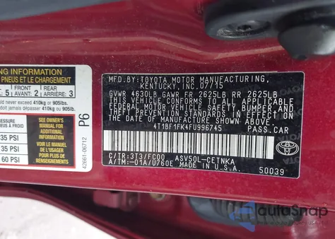 2015 Toyota Camry Le from USA, damaged, VIN 4T1BF1FK4FU996745